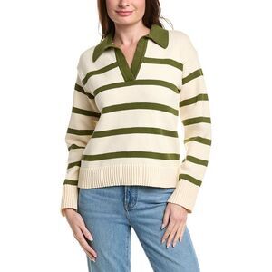 English Factory Womens  Striped Collared Sweater, Green